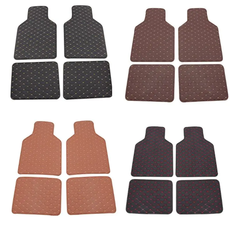 4Pcs Wearproof Car Interior Floor Mat PU Leather Car Foot Pads Non-slip Carpets