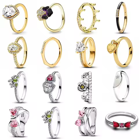 925 Sterling Silver New Sparkling Double Heart Crown Bow Sport Ring Suitable For Women DIY Jewelry Wedding Gift 2025