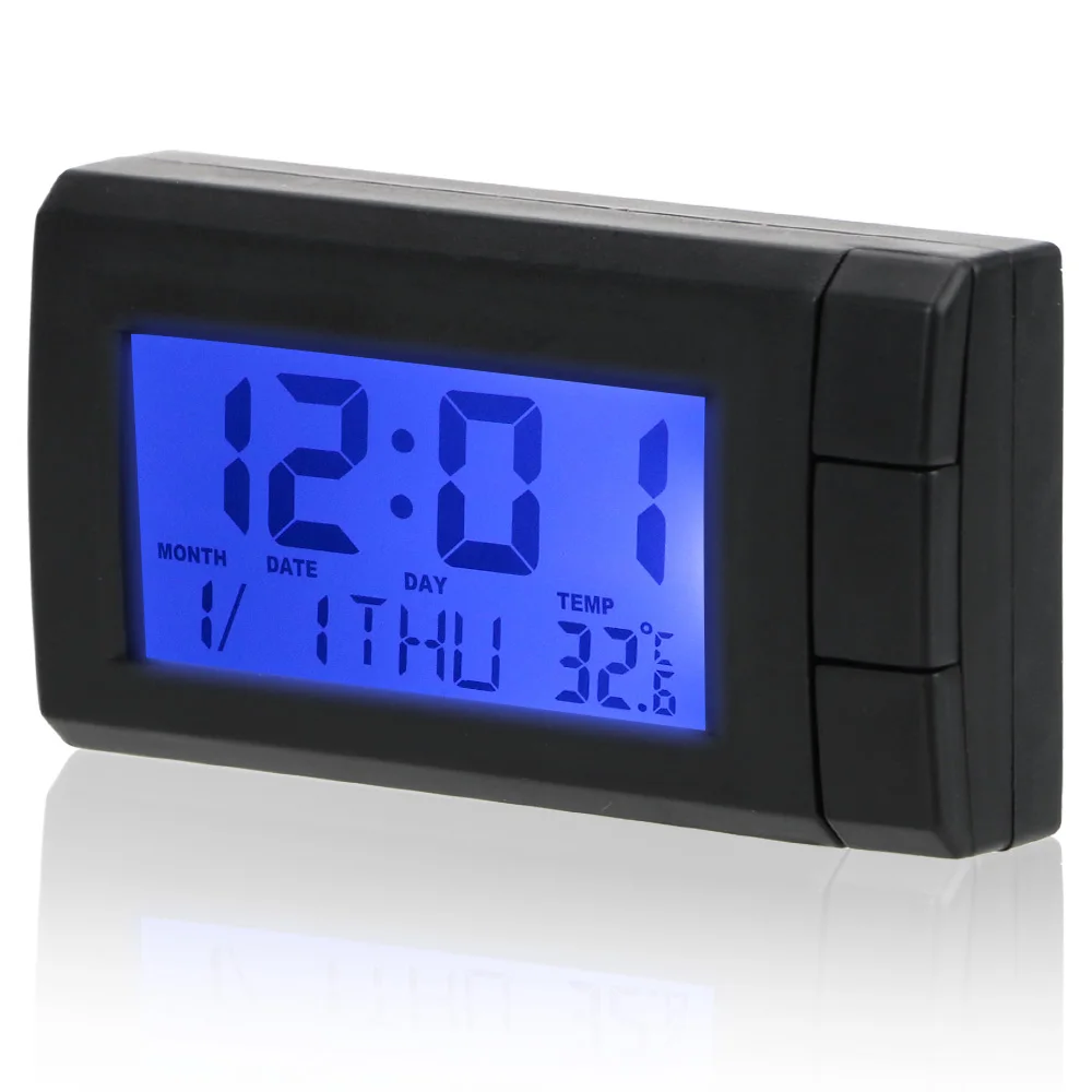 Car LCD Digital Display Clock Temperature Display Electronic Clock Car Ornaments Self-Adhesive Auto Watch Thermometer