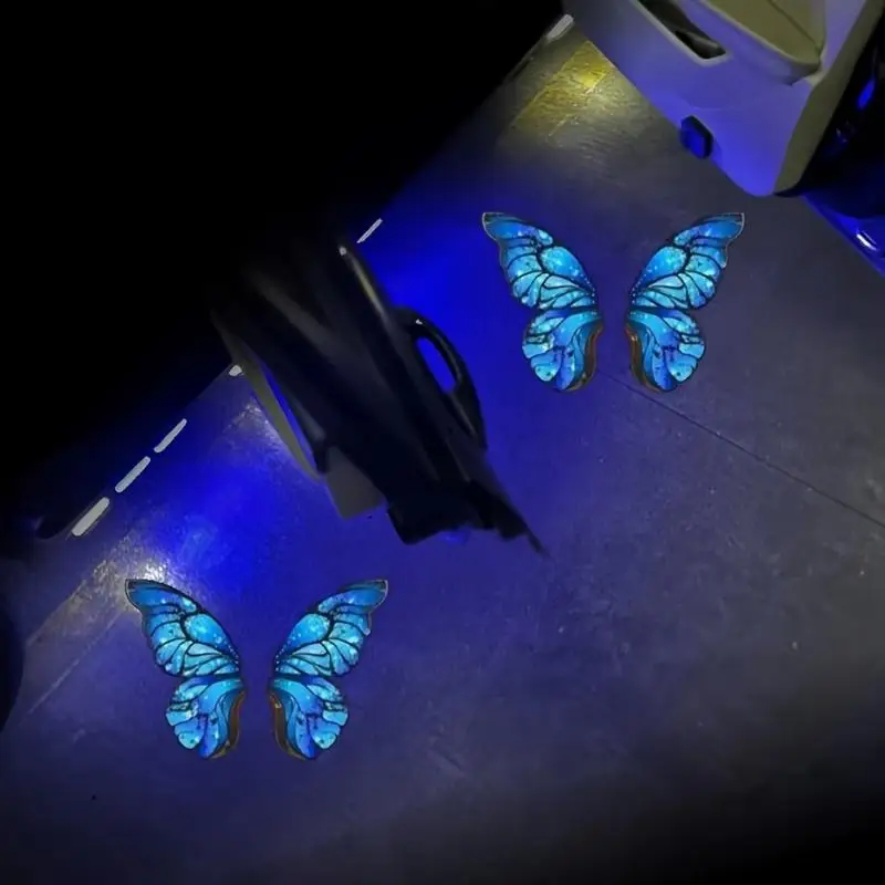 2pcs Butterfly Door Light Logo LED Projector Car Door Step Courtesy Welcome Lights Cute Pattern Girl Projection Light