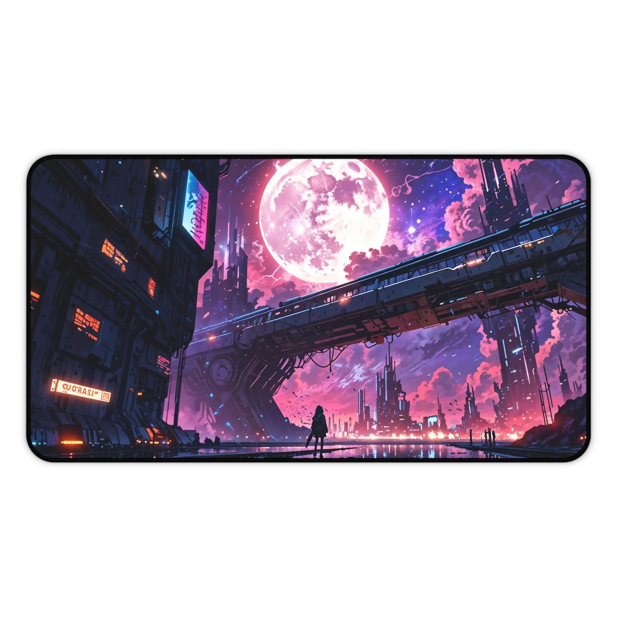 سجادة مكتب Sci-Fi Cityscape، لوحة ماوس Sci-Fi Anime، سجادة لعب وردية - سجادة لعب XXL، سجادة كمبيوتر XL، واقي مكتب، عمل من المنزل