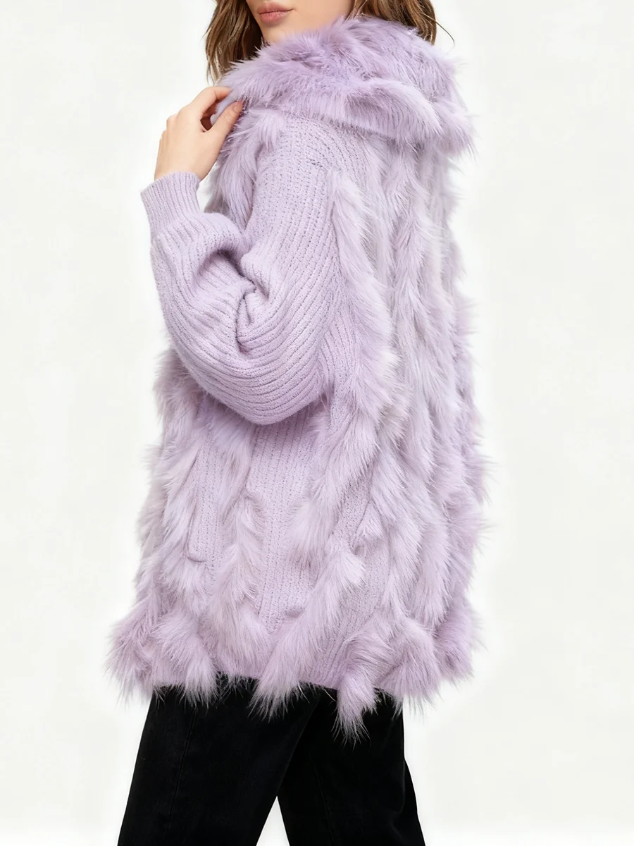 TWOTWINSTYLE 솔리드 루즈 스플라이스 퍼 캐주얼 가디건 여성용 라펠 긴 소매 패치워크 싱글 브레스티드 가디건 여성용 신상품