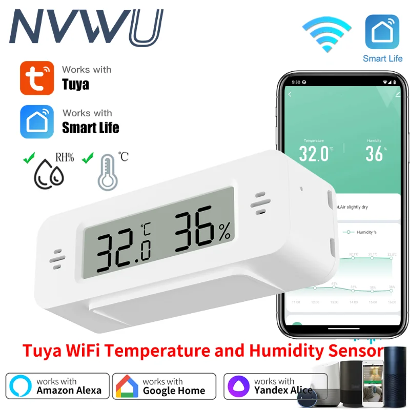 Tuya WiFi  Zigbee Mini Temperature Humidity For Smart Home Thermometer Hygrometer APP Remote Work with Google Home Yandex Alexa