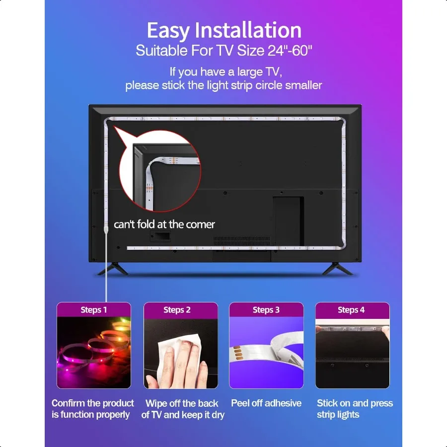 LED Lights for TV 9.8FT TV Led Backlight Behind Lights for 3260inch USB Led Light Strip Glow RGBICW Color Changing Sync with Mu
