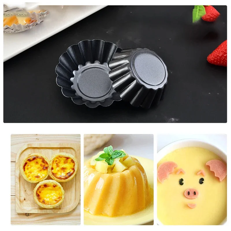 12Pcs Non Stick Egg Tart Molds Reusable Thickened Carbon Steel Cake Cookie Mold Baking Cup Kitchen Baking DIY Tool