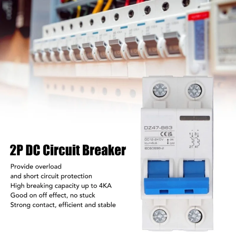 2P Photovoltaic DC Circuit Breaker High Sensitivity Overload Protection Switch DC12-240V 4KA 32A