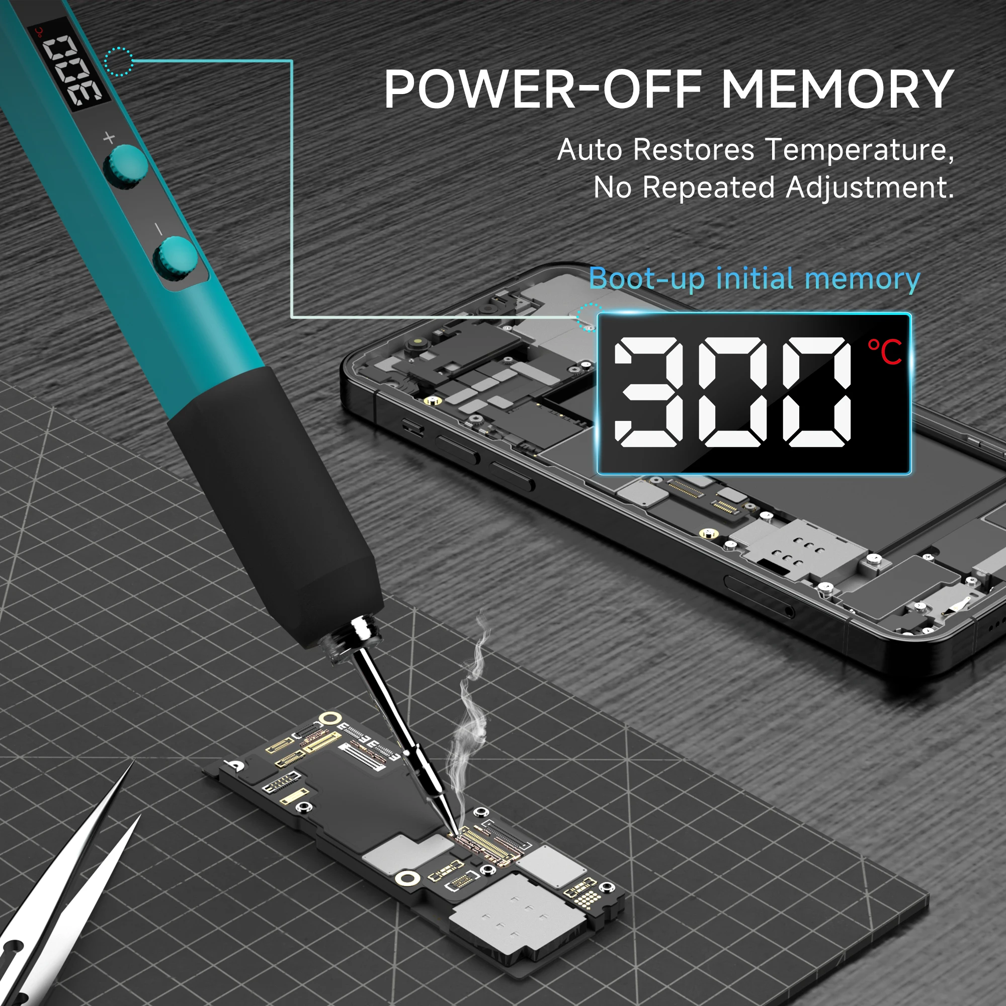 RF-S810 Portable Soldering Iron Fast-Heating 200-500°C One-Touch Switch Type-C Interface Power-Off Memory Ready Instantly