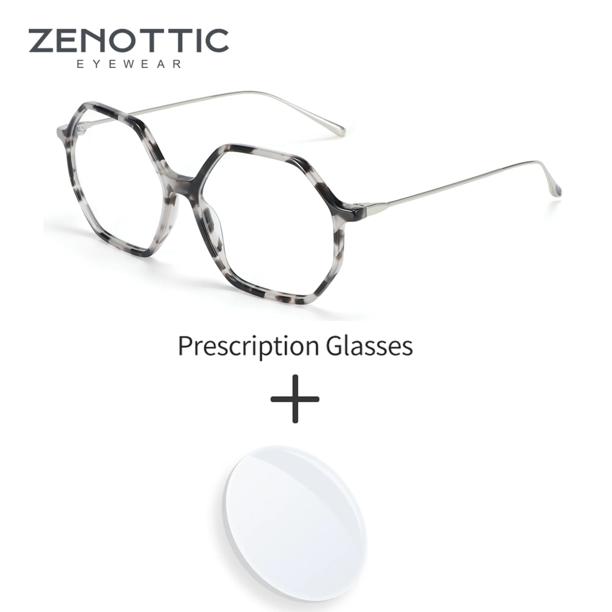 ZENOTTIC  Hexagonal Prescription Eyeglasses Acetate Progressive Optical Glasses For Women Anti-blue Light Myopia Eyewear