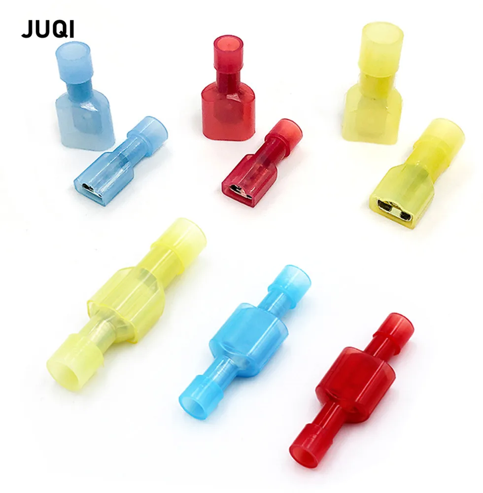 50PCS FDFN MDFN Nylon brass 6.3mm Male Female male Insulated Spade joint Connector Crimp Terminal