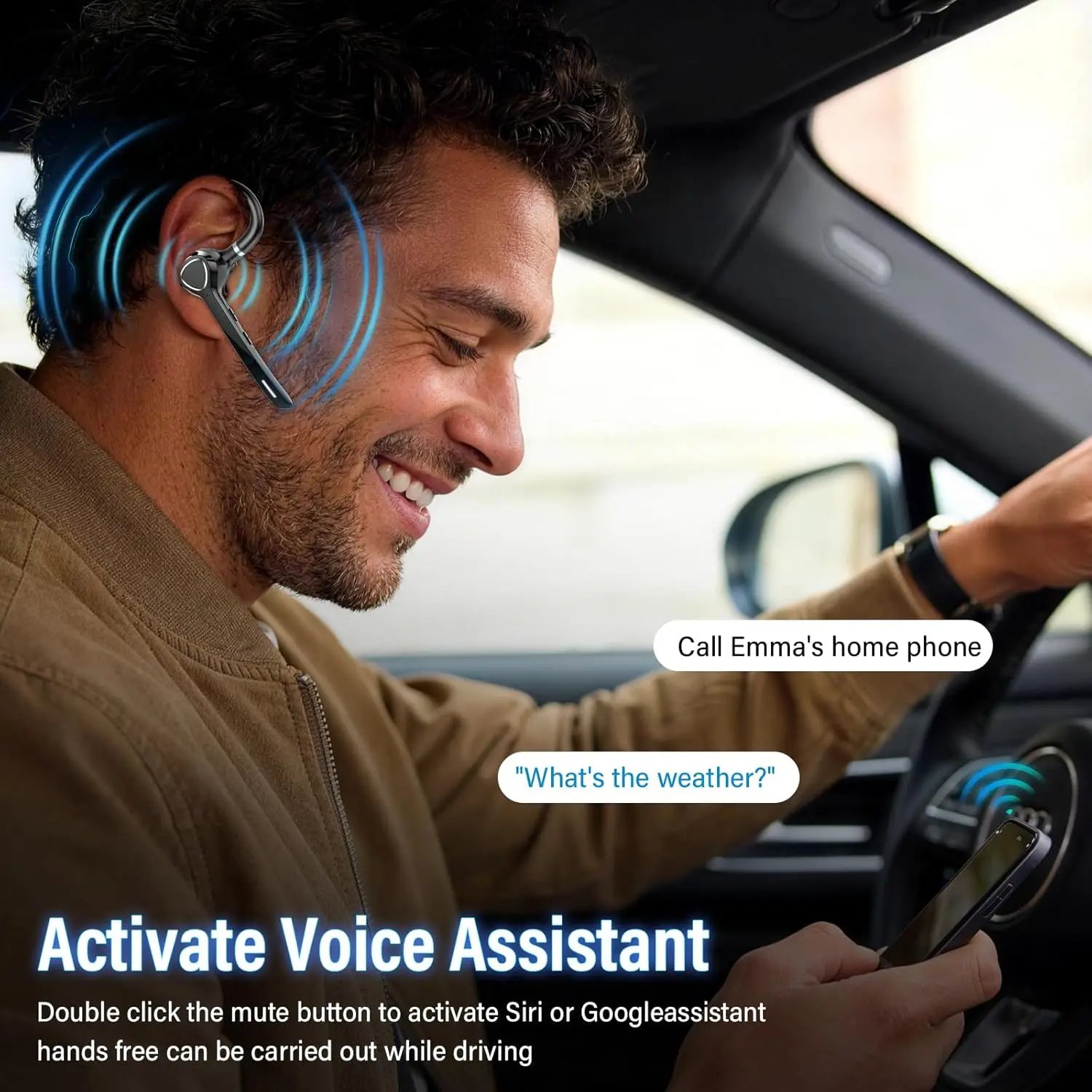 Bluetooth Headset with APTX HD, CVC 8.0/ENC Dual Mic, Mute Button, Dual Connection, 90H Playtime, Single-Ear for Trucker Business - view 3