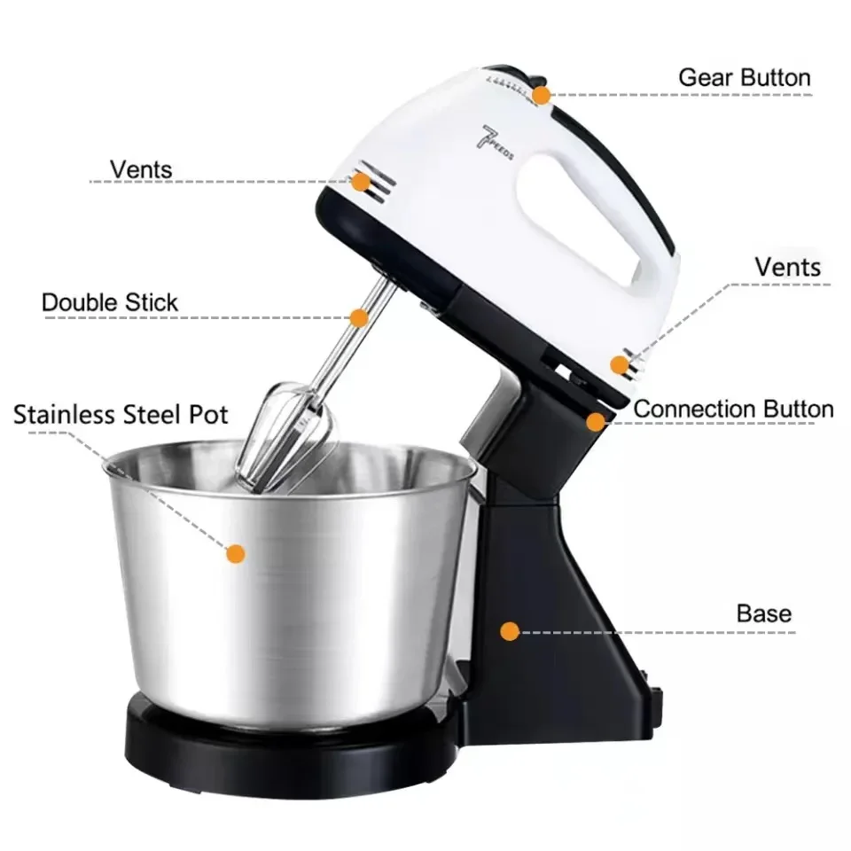 

CX-6620 Multifunction electric cake mixer factory price food kitchen Standing mixer 7 speed portable Plastic bowl mixer