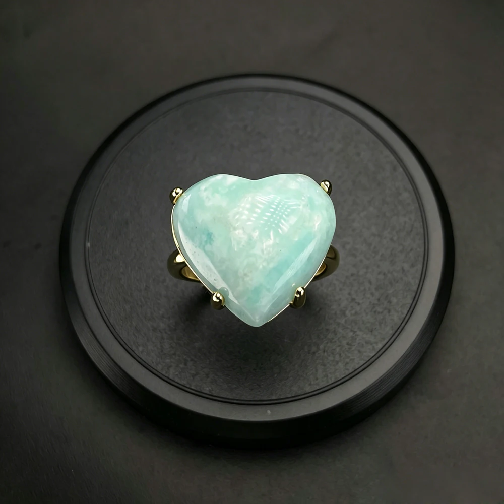 Elegant Natural Hemimorphite Ring 18K Yellow Gold Natural Mineral Specimen Quartz 18mm for Women Party Birthday Jewelry Gift view 3