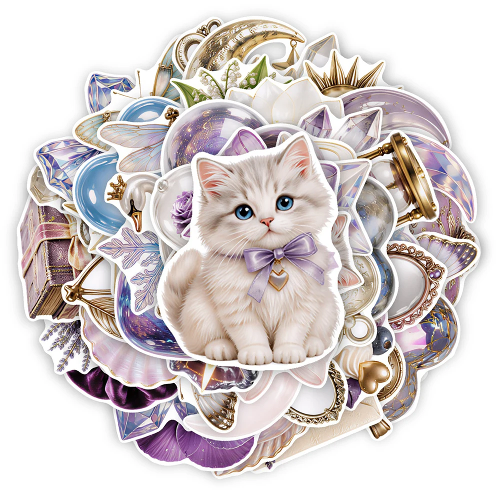 10/30/50pcs Cute Magic Crystal Ribbon Bow Stickers Retro Aesthetic Cartoon Decals DIY Suitcase Laptop Phone Sticker Decoration