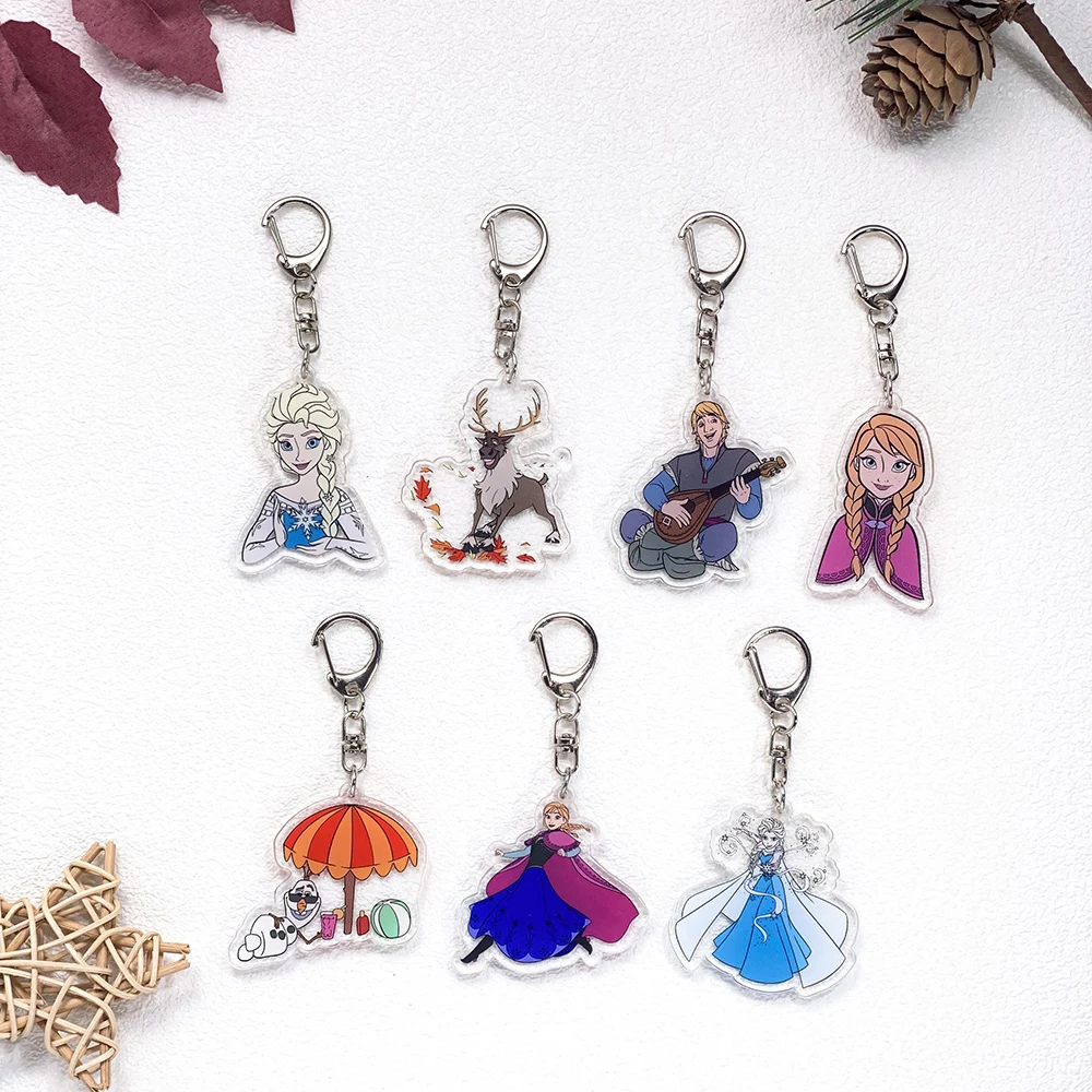Llavero bonito de Disney Frozen Elsa Anna, accesorios de acrílico, colgante para bolso, mochila, soporte para llaves, decoración para mochila, 1/7 Uds.