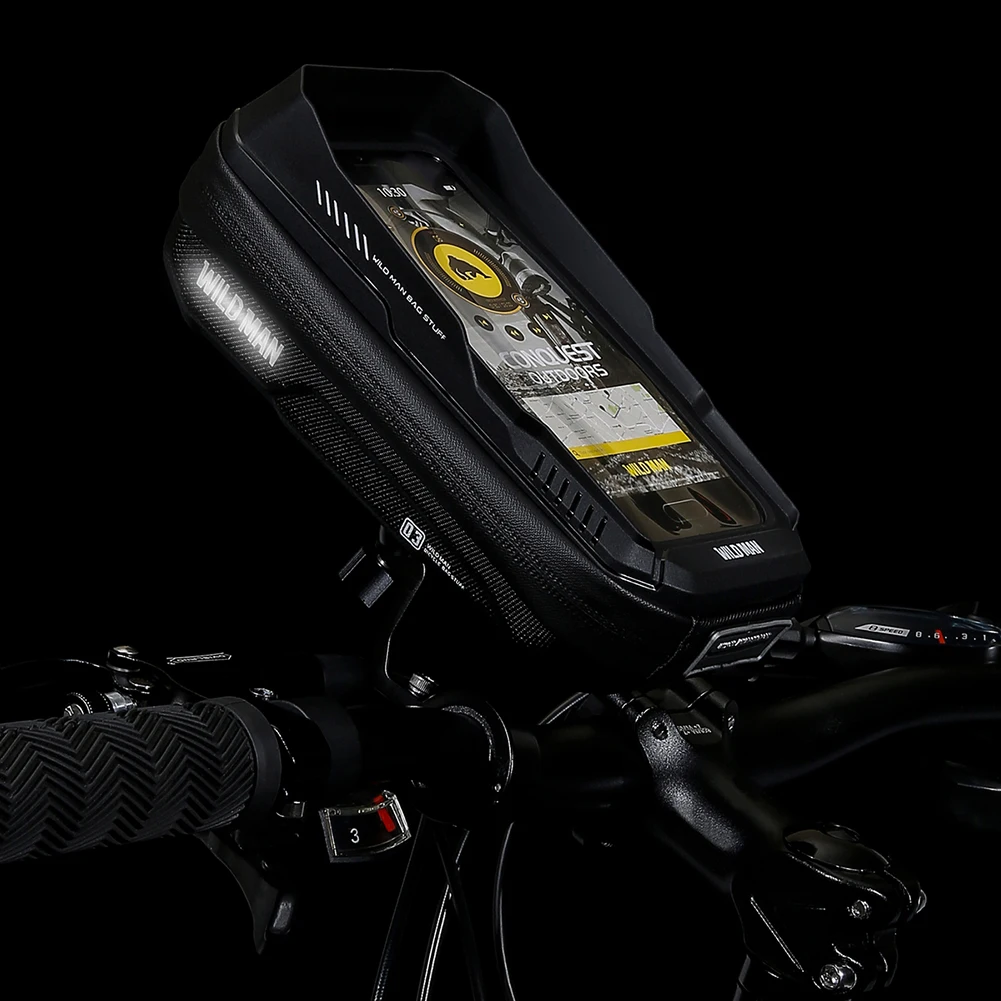 

WILD MAN Hard Shell Handlebar Bag 0.6L Mountain Bike Phone Holder Waterproof Quick Release for MTB Bike Motorcycle Cycling Bag