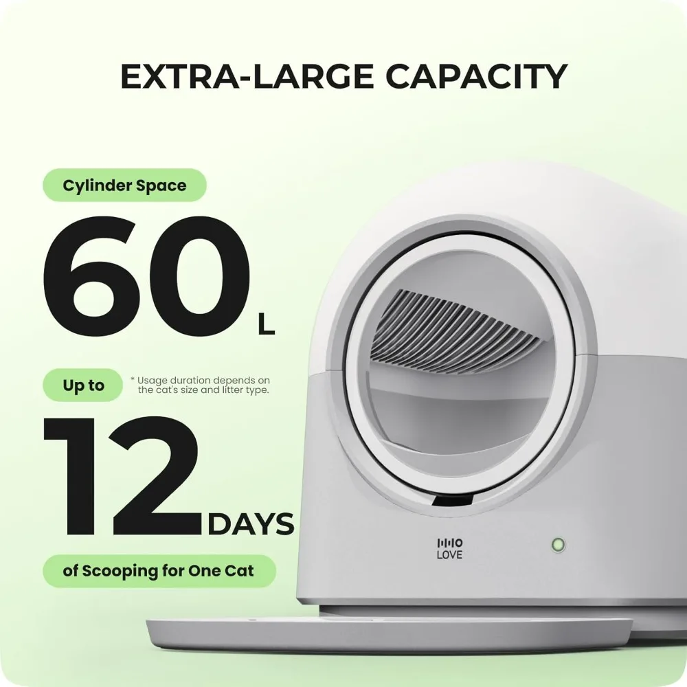 Self Cleaning Automatic Cat Litter Box with Safety Sensors, Odor Control, Health Monitor, 60L Capacity for Multiple Cats, Custom