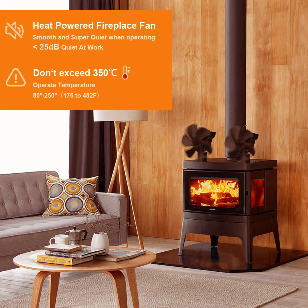 6 Blade Heat Powered Stove Fan Mini Fireplace Fan Log Wood Burner Eco-fan Quiet Fireplace Fan Heater Efficient Heat Distribution