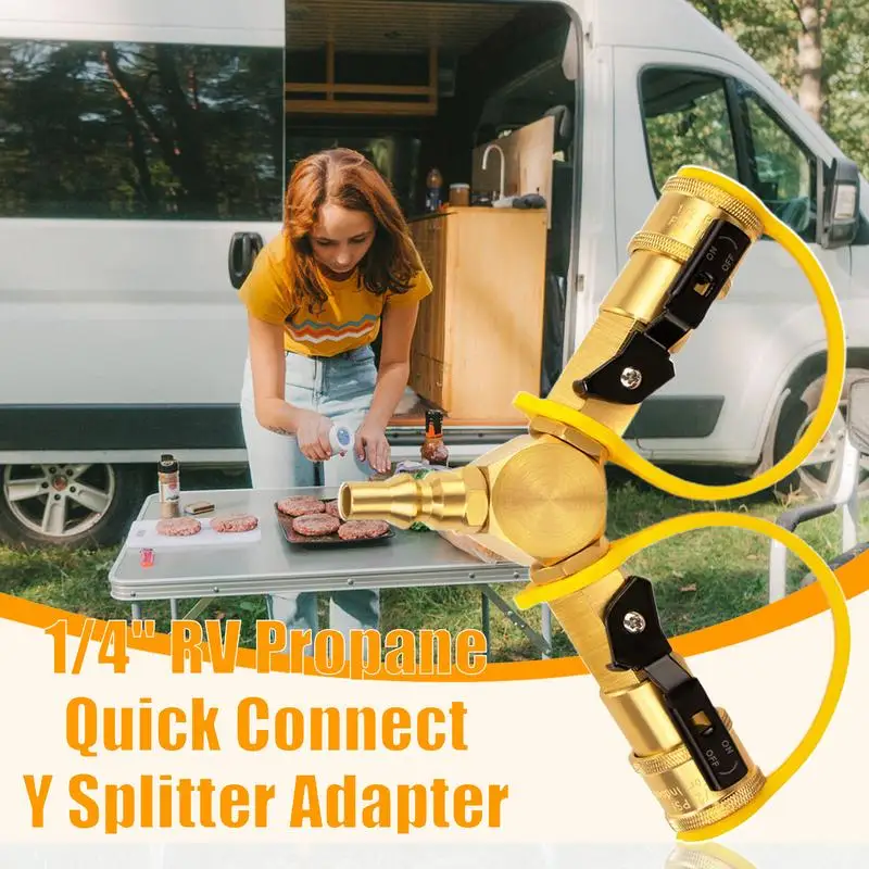 RV Quick Connect Splitter 2 Way 1/4 Inch Quick Disconnect Kit 2 Way Adapter 1/4 Inch Quick Connect Hose Fittings Y Splitter For