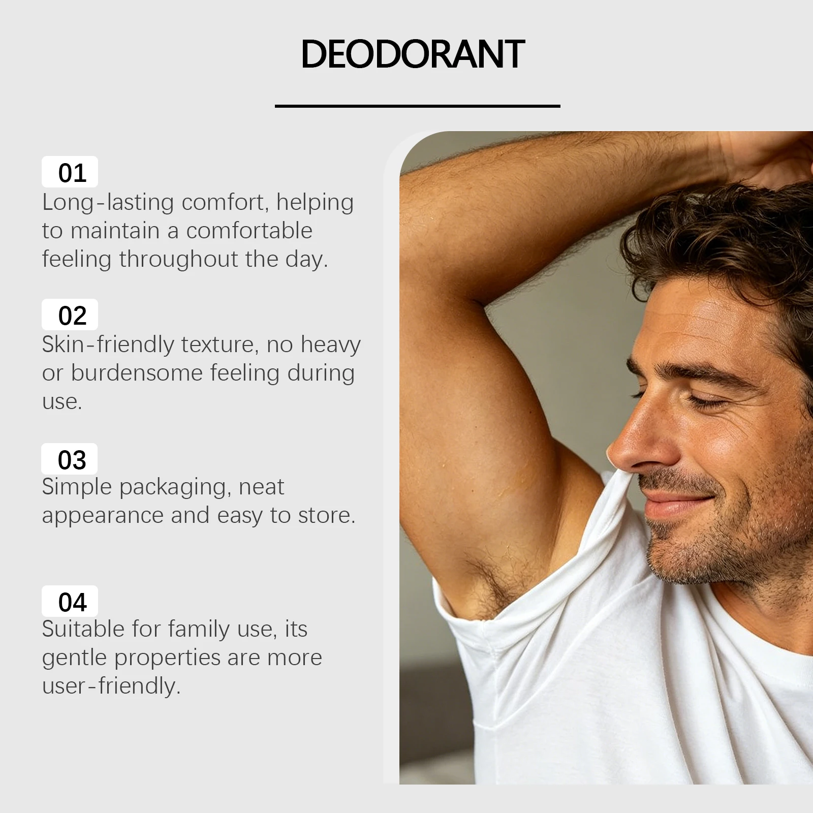 Men's Natural Deodorizing Stick Underarm Care Non-greasy refreshing Highly Effective Odor Elimination Fresh Long-Lasting Scent