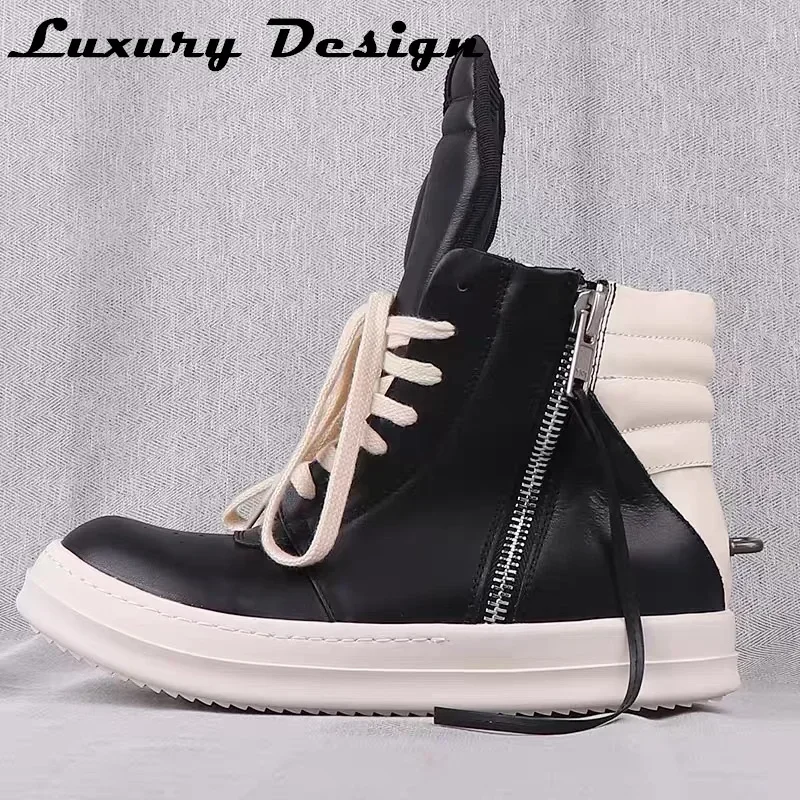 Rick High Street Classic Black Men's Sneakers Real Leather Ankle Zippers Motorcycle Boots Men's Casual Shoes Women Sports Shoes