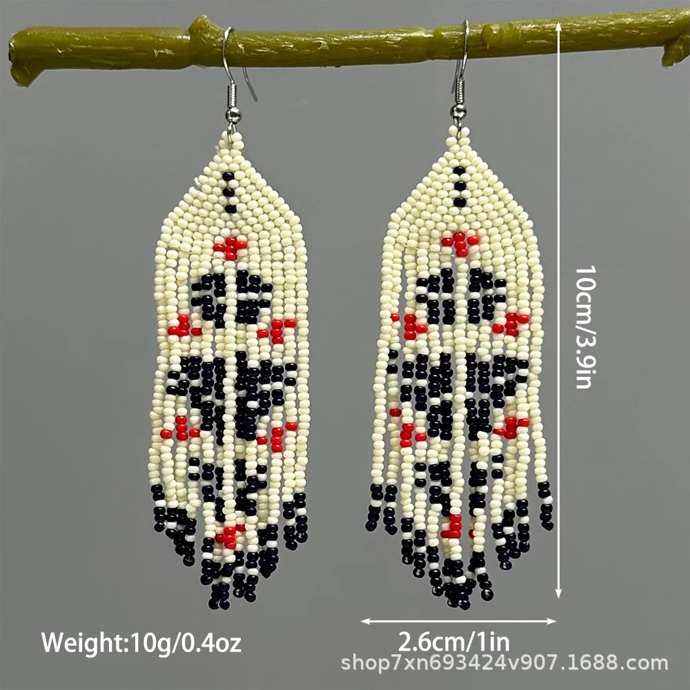 ZGMXR Rice bead earrings Geometry Irregular Tassel Hand-woven Fashion Creativity Bohemia Alloy Woman Simple Beaded earrings view 3