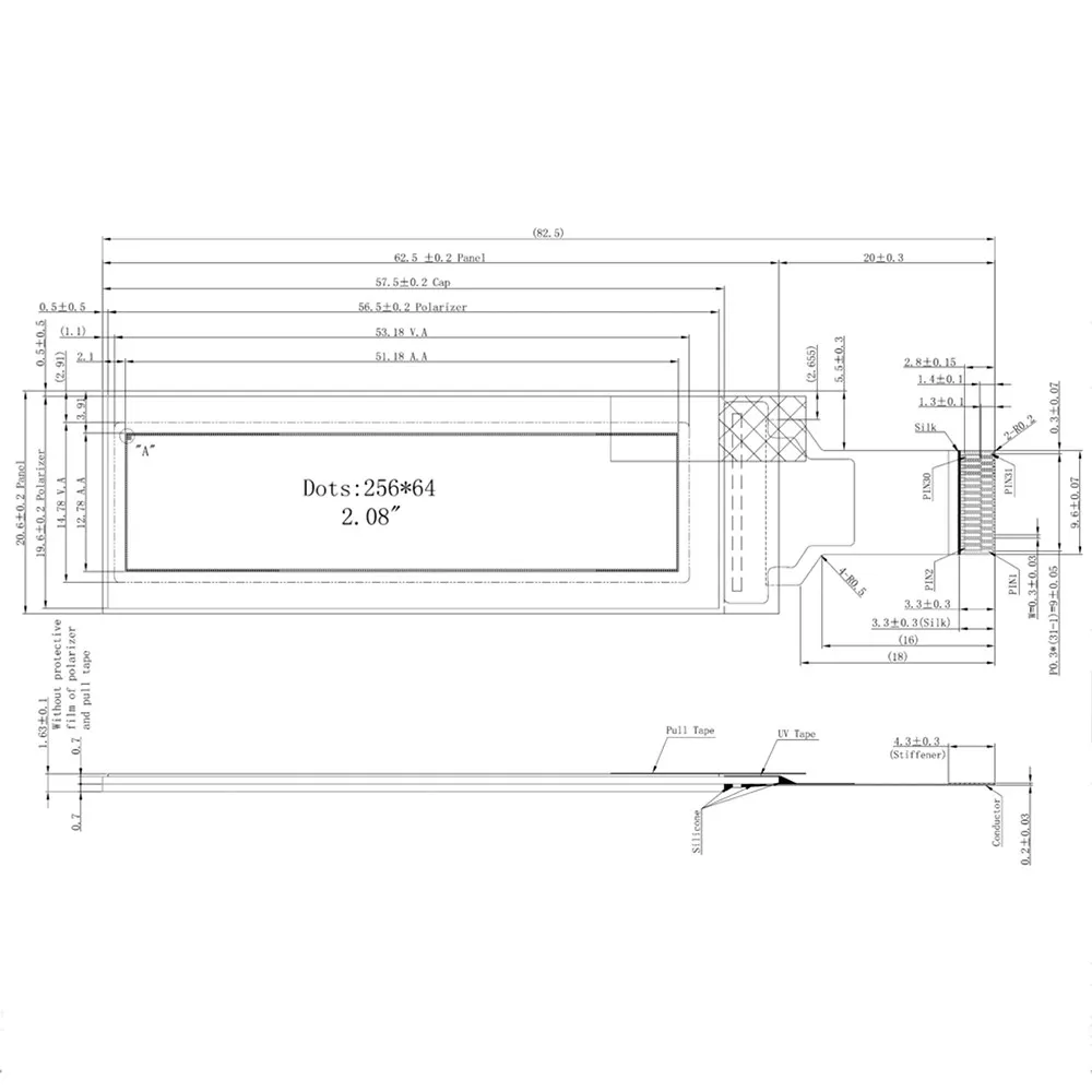 Highlight 2.08-inch OLED display 256 * 64 dot matrix 25664 with gray 16-level gray scale for medical equipment