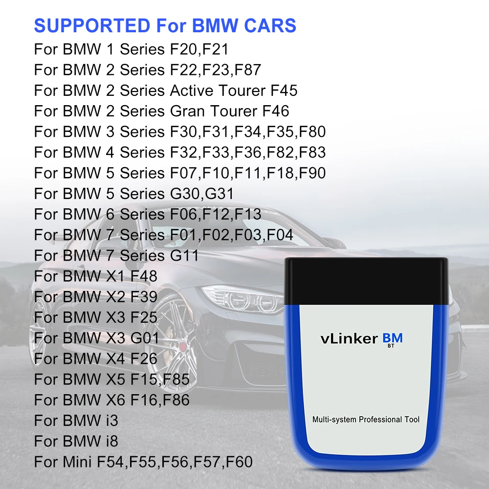 Vgate VLinker BM+ ELM327 BimmerCode BimmerLink Auto Code Reader Diagnostic Tool Car Scanner ELM327 V1.5 OBD2 Bluetooth 4.0/3.0