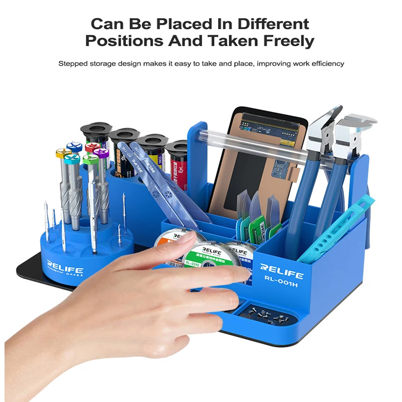 RELIFE RL-001H Multifunctional Rotating Storage Rack Box For Phone Repair Screwdriver Tweezer Repair Tool Organizing Stand Case