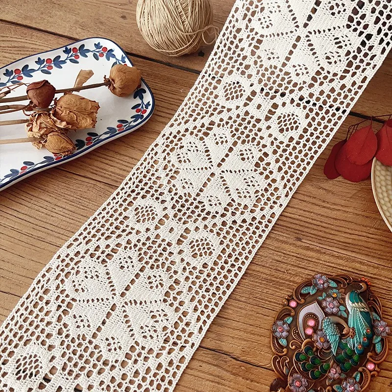 5meters 16cm Beige lace hollow cotton thread imitation crochet lace tablecloth flag cover towel decoration handmade  accessories