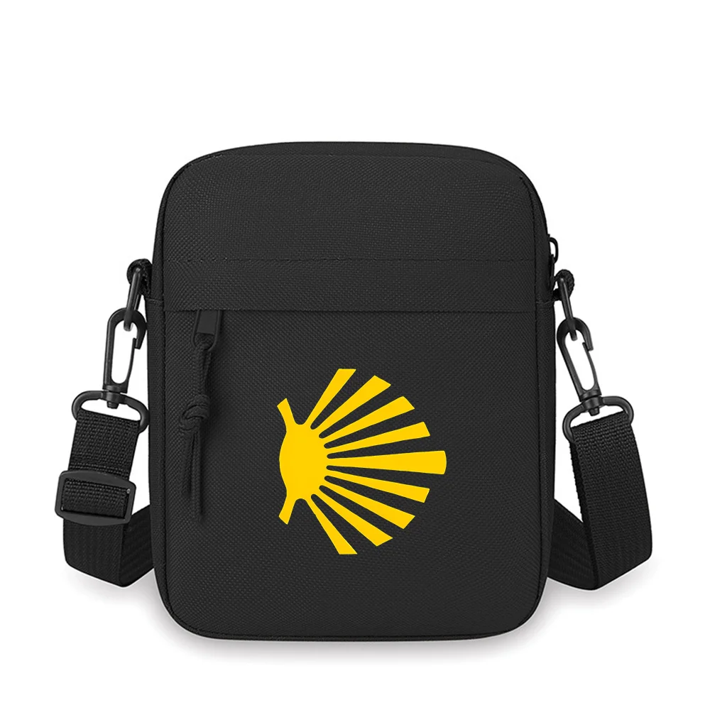 Yellow scallop shell shape black background Men Crossbody Bag Single Shoulder Women Cartoon Anime Film Printing Design Unisex