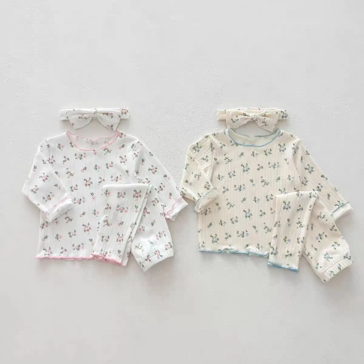 2-teiliges Baby-Pyjama-Set aus Baumwolle mit rosa Blumenmuster, weich und atmungsaktiv, für 0-3 Jahre alte Mädchen, süße Homewear, Loungewear, Schlafanzug – Detail 10