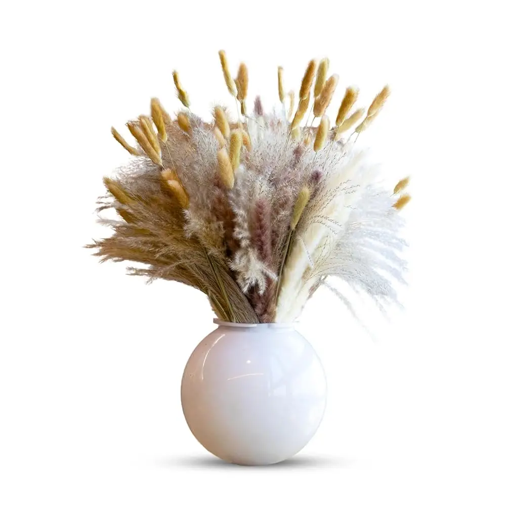 

130 Dried Pampas Grass Decor 17"" | Mini Pompas Floral | Faux Boho Flowers Comes With Multiple Colors White, Brown And Natural