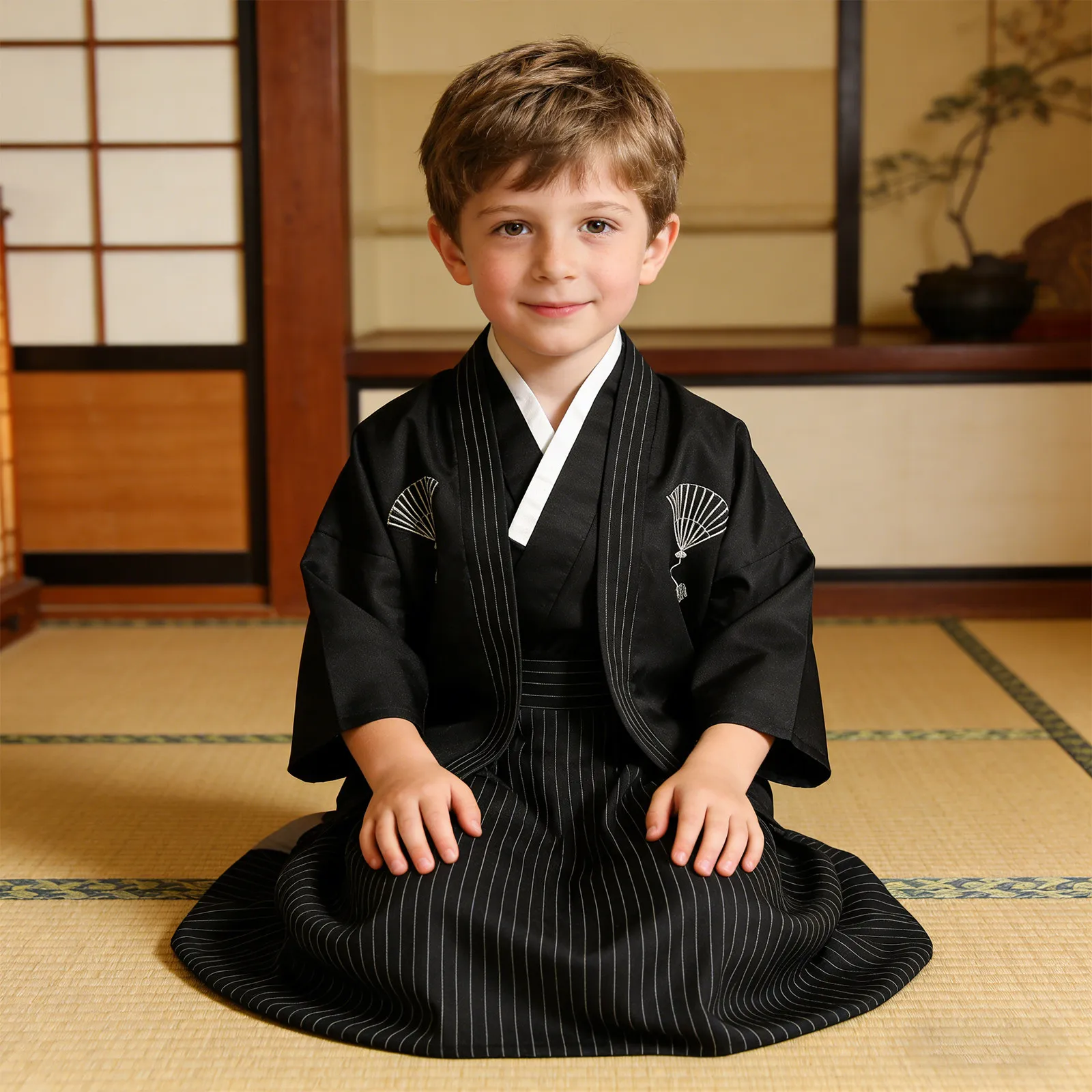1Set Boys Kimono Set For Cosplay Event Outfit Vacation Outfits Kids Japanese Robe Design Cool Breathable