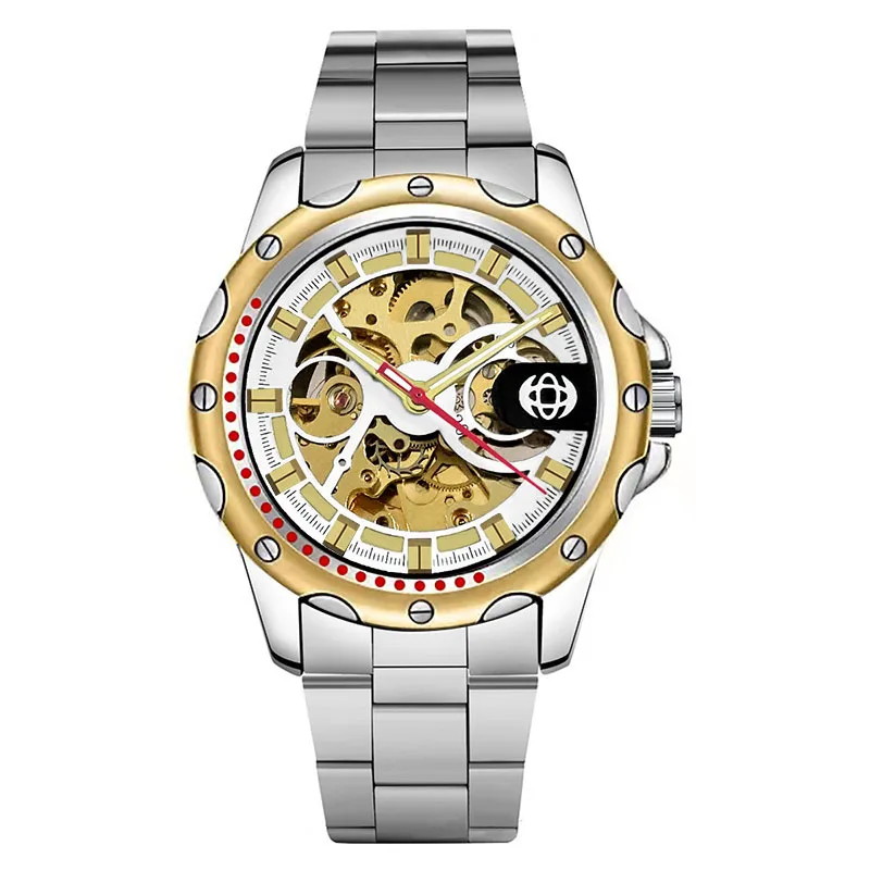 AL-111Men's automatic skeletonized mechanical watch with silicone strap, sporty and fashionable men's watch