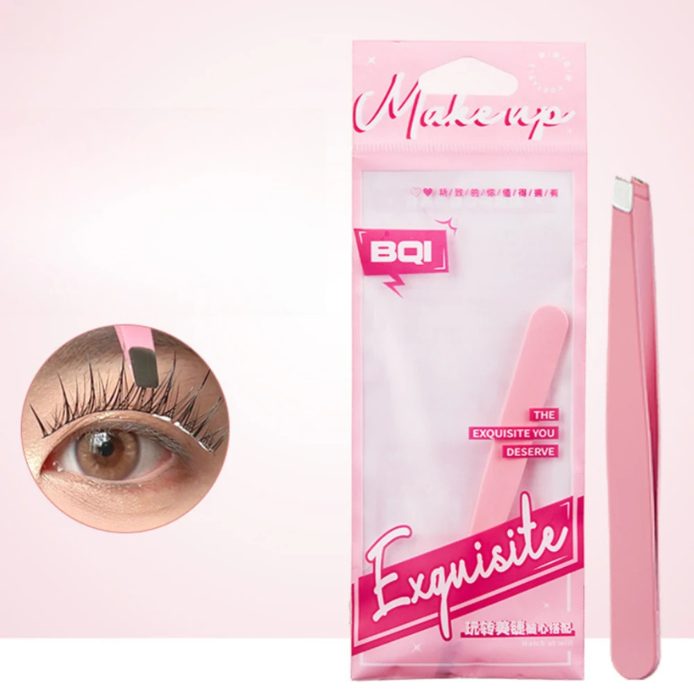 

1PC Pink and Blue False Eyelashes Tweezers Stainless Steel Flat & Slanted Head Eyebrow Beard Trimmer Makeup Tools