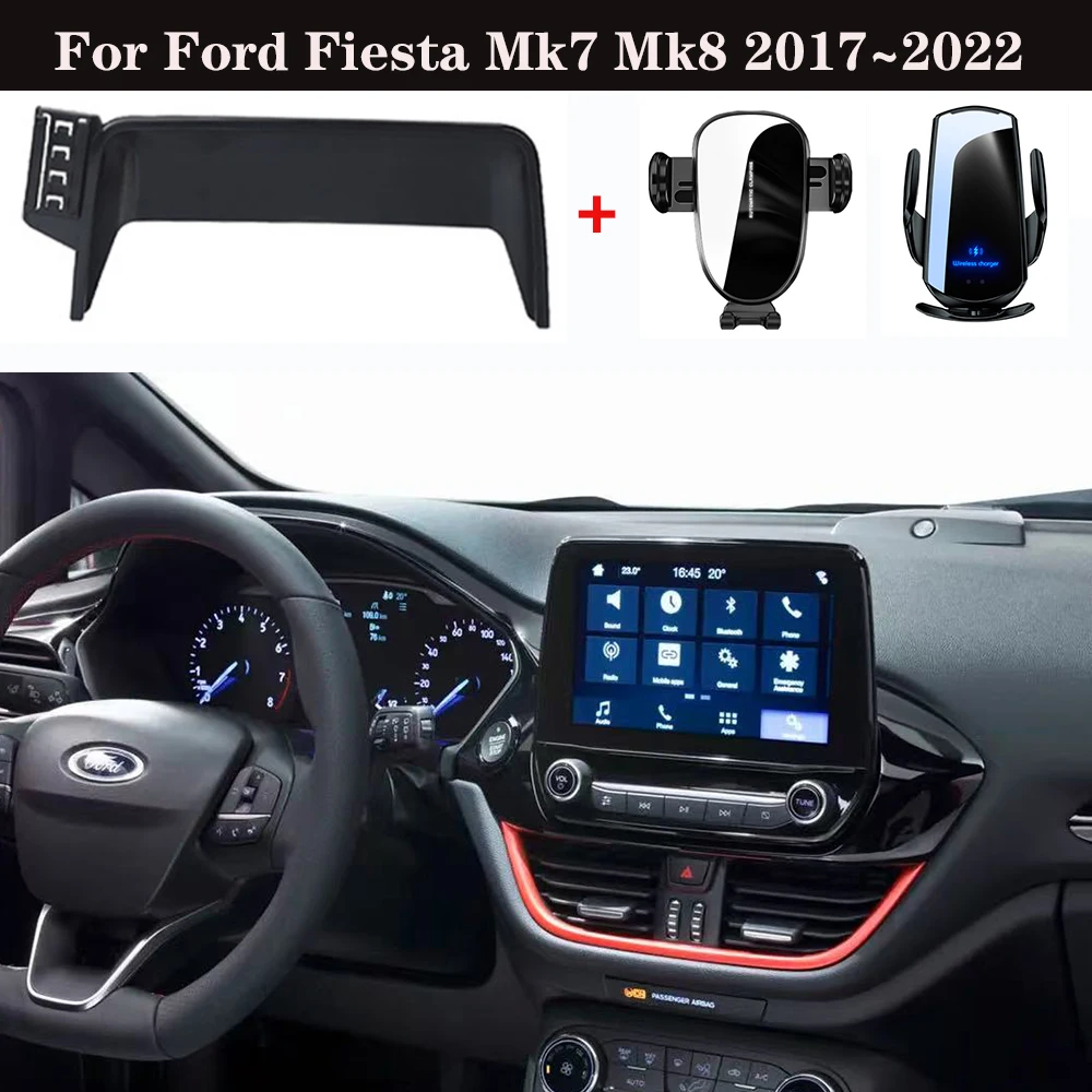 

Car Phone Holder For Ford Fiesta Mk7 Mk8 2017~2022 8-inches Screen Panel Fixed Base 15W Wireless Charging Phone Holder Car Mount