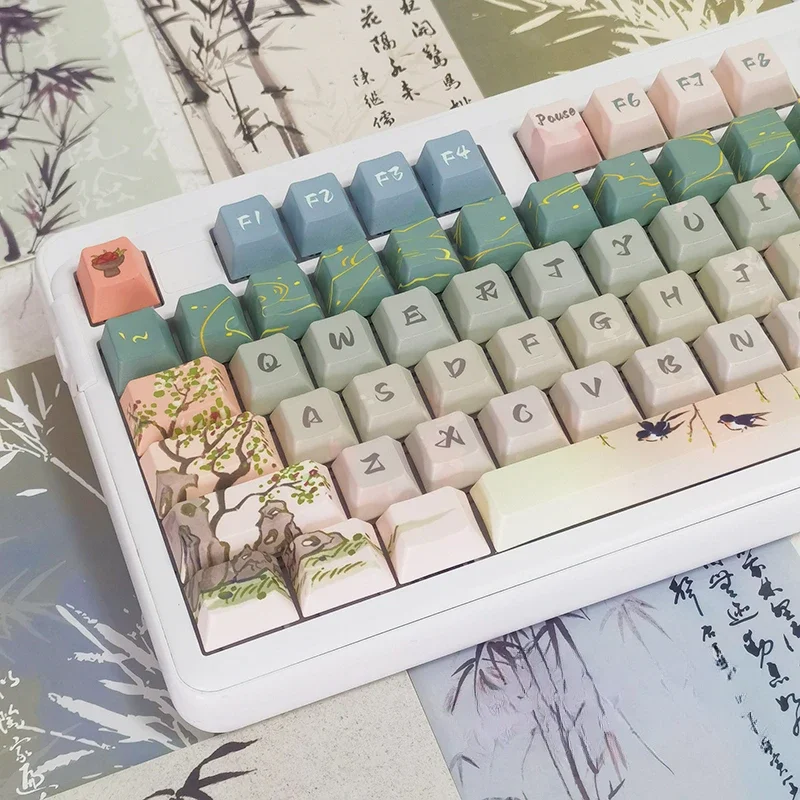 Guofeng theme small full set of green gradual change keycap original height