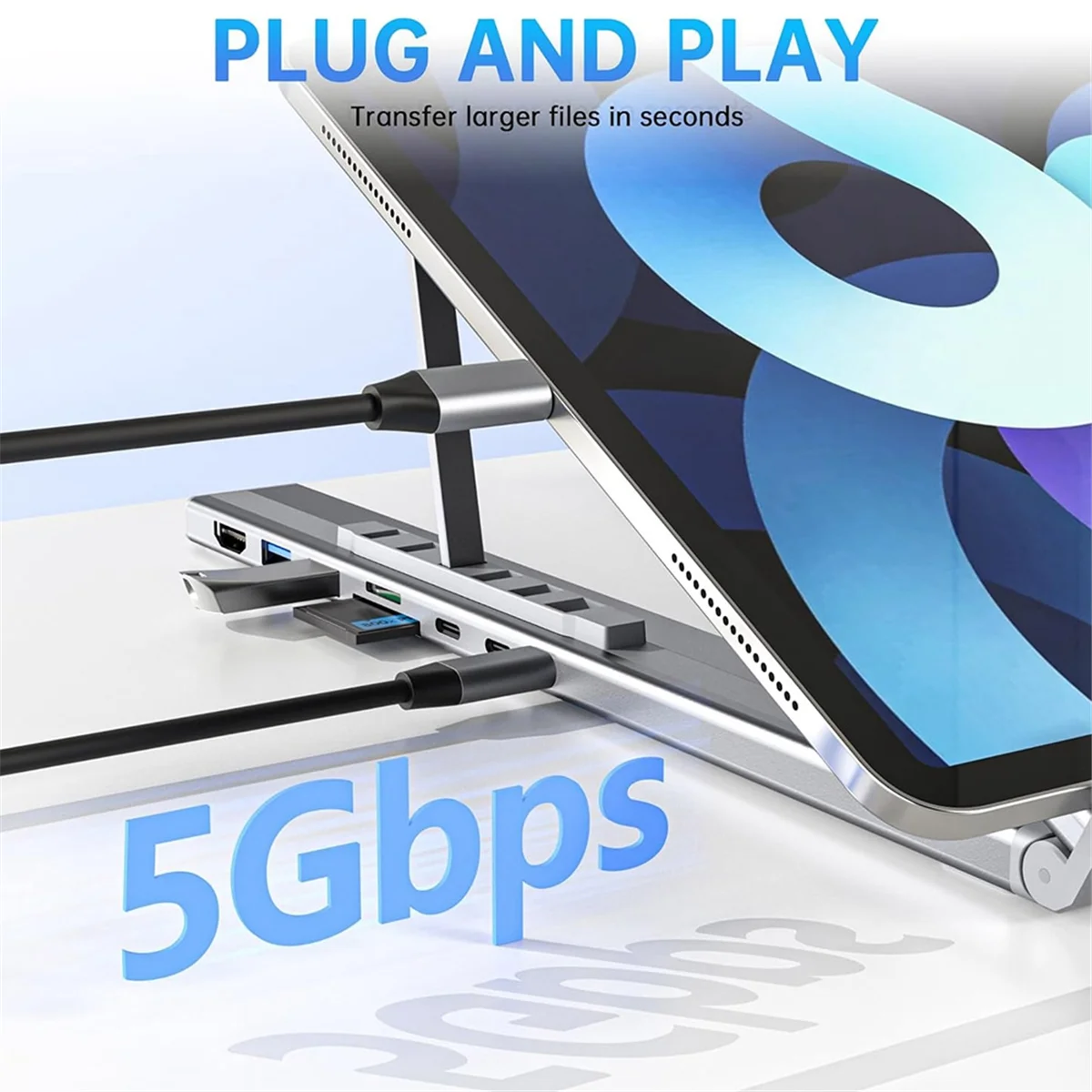 SCLS Eight in One USB C Laptop Docking Station Stand USB C Hub Adjustable 10-17in Laptop Stand Portable Design for PC,Tablet