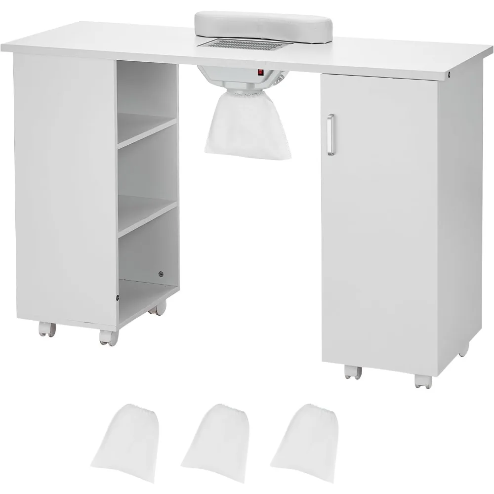 

Manicure Table, Nail Table Station with Electric Dust Collector, Moveable Nail Tech Desk with 8 Wheels (8 Lockable)