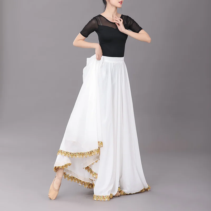 Jupe pendule en mousseline de soie pour femme, danse du ventre flamenco, 13 documents, solide, résistante à 720, jupes longues gitanes, pratique de la séparés euse