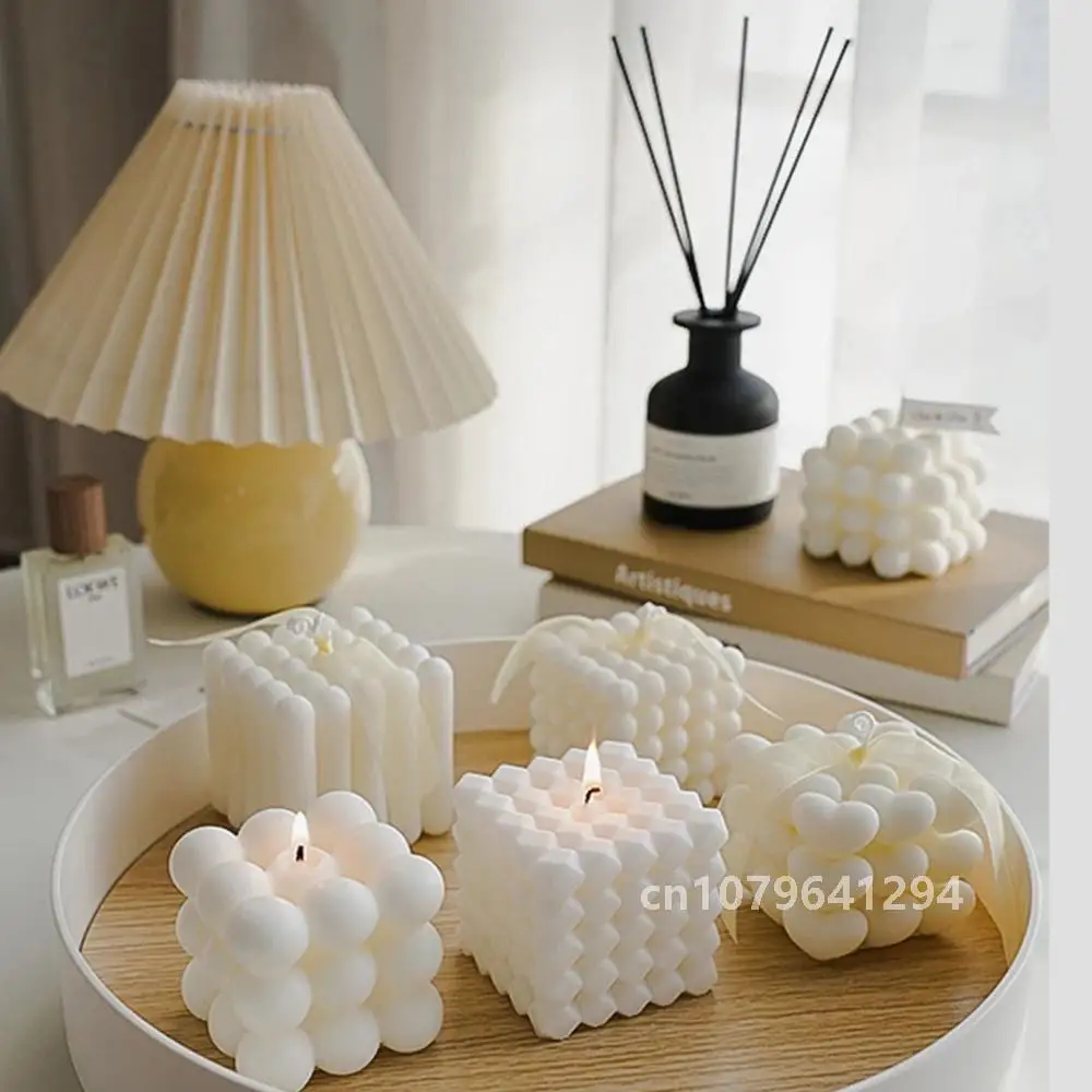 Rubik's Cube Scented Aromatic Candles Soy Wax Candles White English Pear & Freesia Aromatherapy Candle Wedding Home Decoration