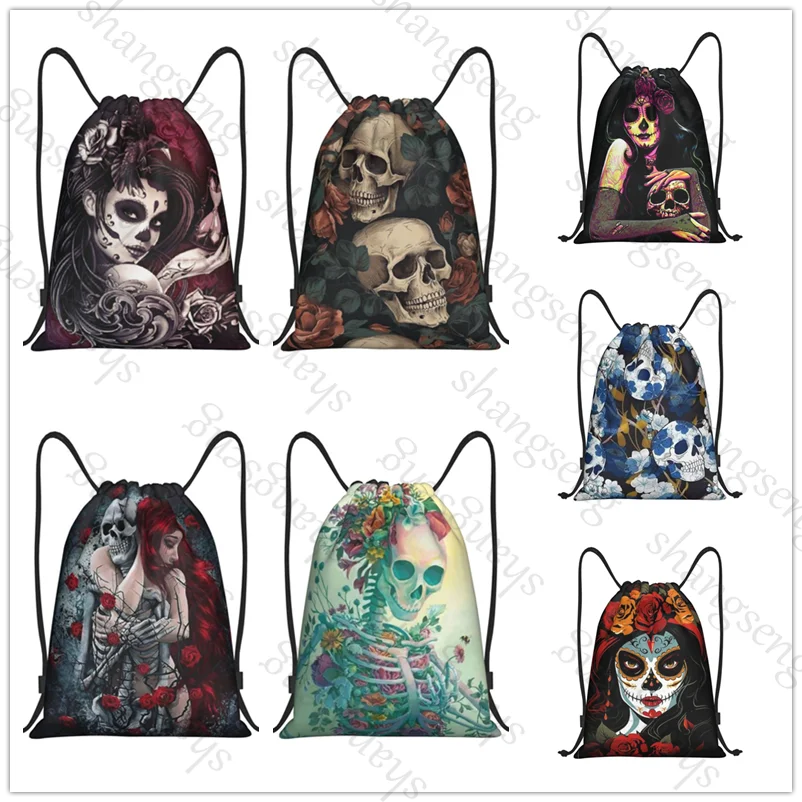 

Сумка на шнурке, спортивный рюкзак, карман, баскетбольные сумки для мальчиков, сумка для обуви на день рождения, Рождество, спортивная сумка, подарки, Тан, череп, цветок