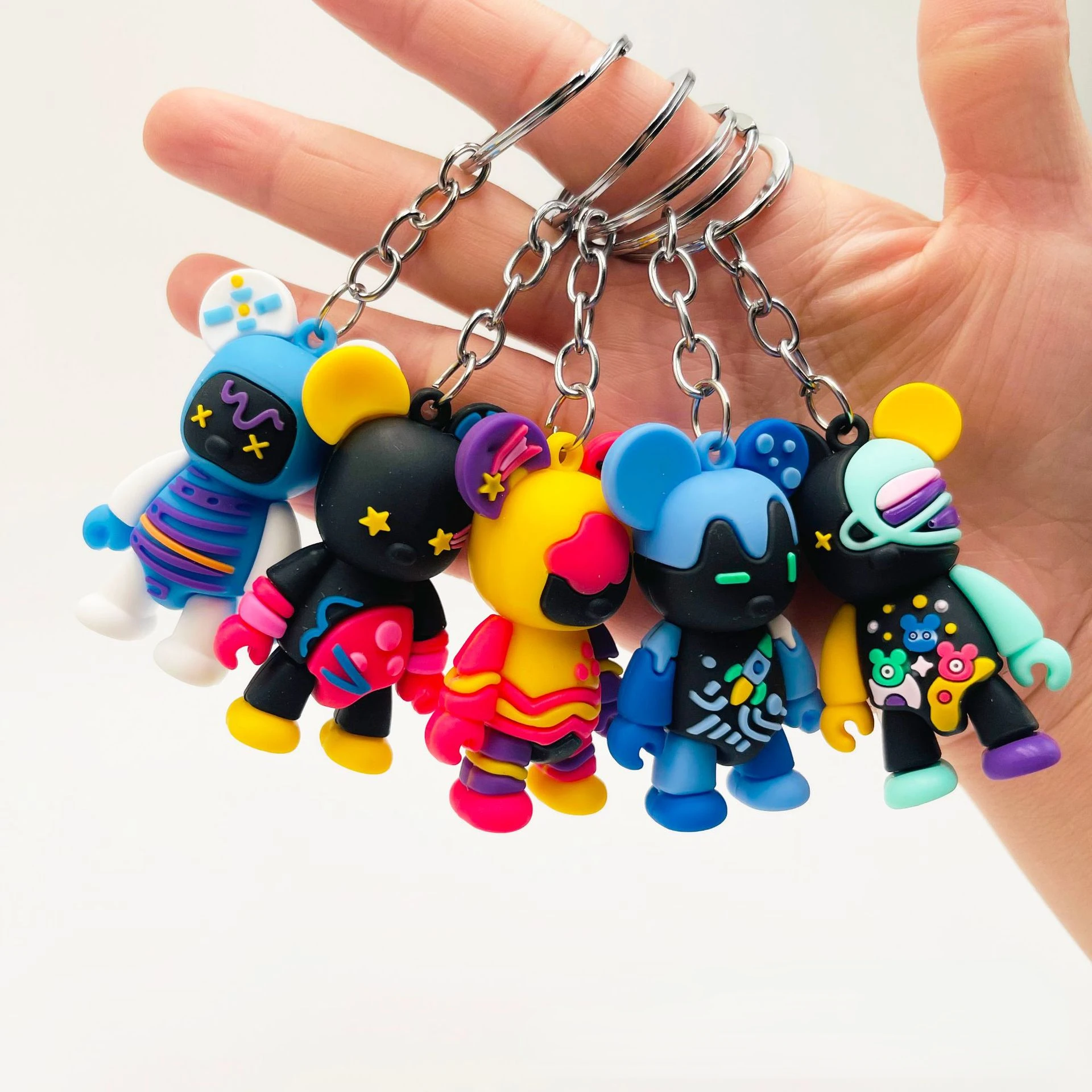 Colorful Key Chains Creative Cartoon Space Violent Bear Doll Keychains Bag Pendant Student Gift Jewelry Clothing Accessories