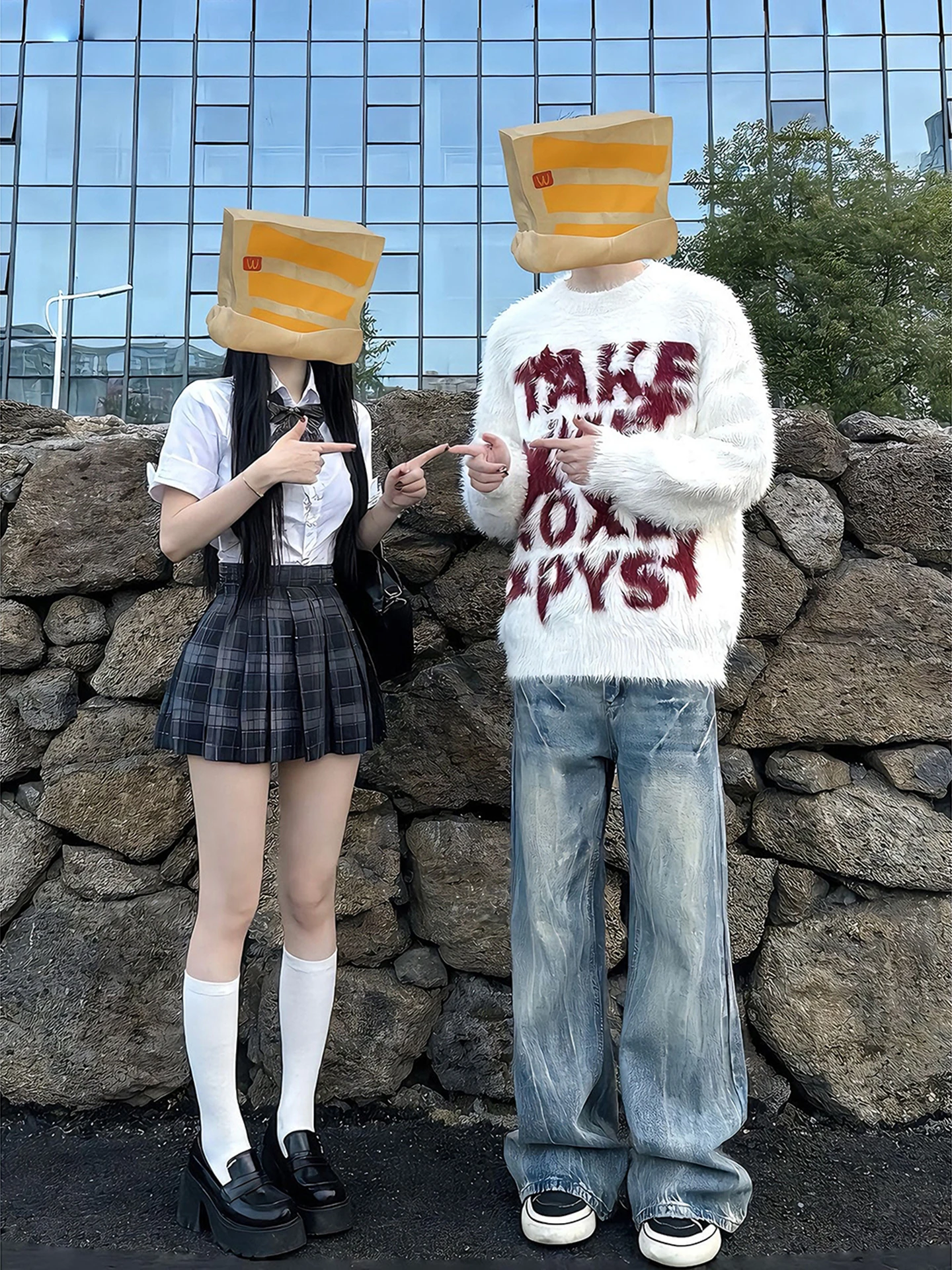 

American Sle Knitted Sweater with Fur ex Winter Color Blo Letter Design Lazy Sle Couple Top Soft Long Sve