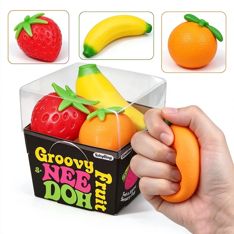 New Fruit NeeDoh Squishy Toy Simulated Strawberry Bananab Orange Fidget Sensory Toy Stress Relief Anti-Anxiety TPR Toy