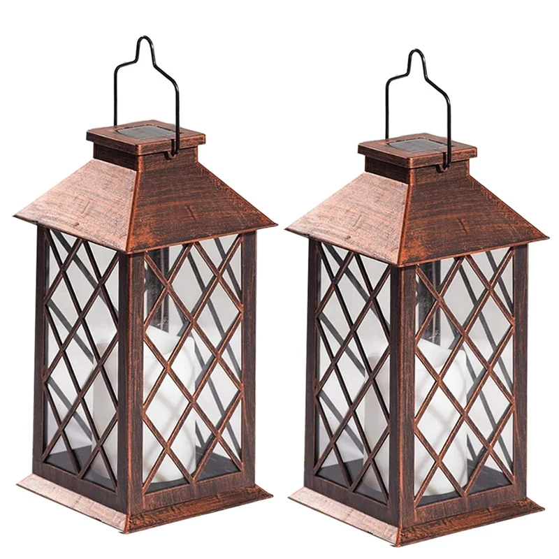 

2X Solar Lantern,Outdoor Garden Hanging Lantern LED Flickering Flameless Candle Lights