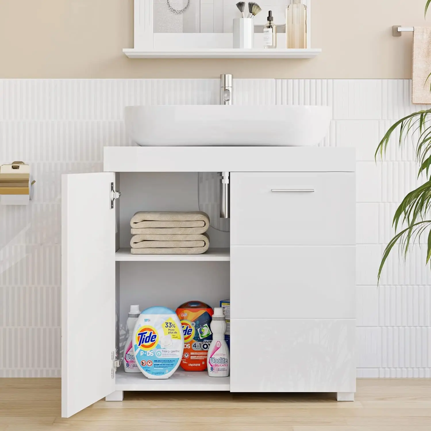 Getone washbasin Under wardrobe wardrobe White Bathroom wardrobe For bathroom, With 2 Doors 2 Trays, White, 60x31x60cm