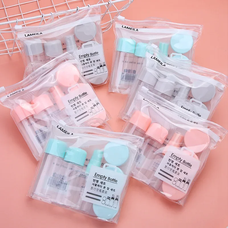 Travel Makeup Bottled In Eight-Piece Spray Lotion Bottle, Cream Box Is Portable And Can Be Taken On Board With A Storage Bag