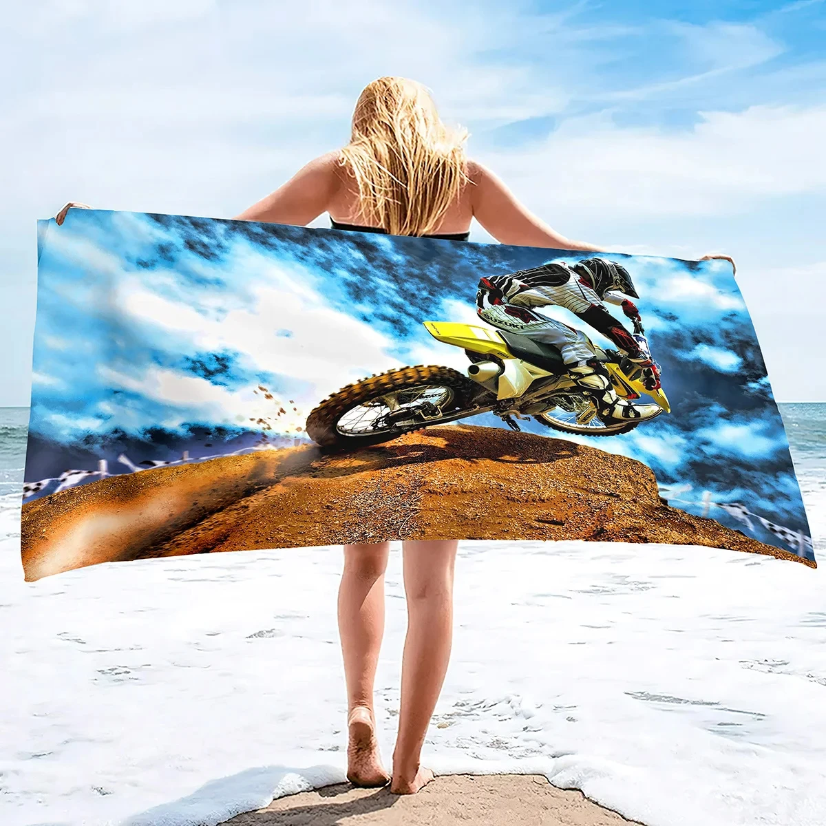 Motorcycle Image Beach Blanket Large Microfiber Shower Bath Towels Yoga Towel Quick-Dry Soft Super Water Absorbent Beach Throw