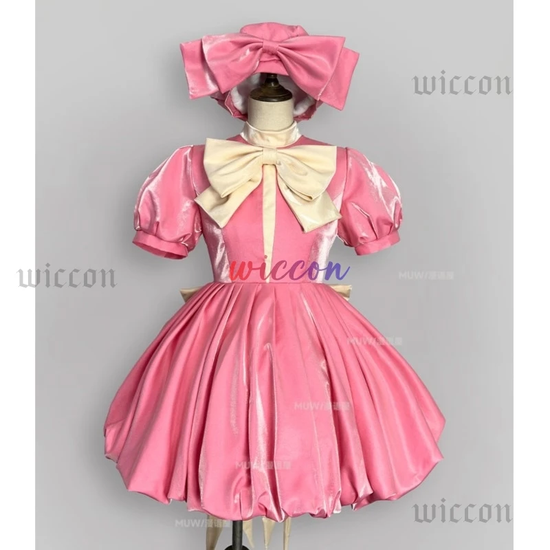 CardCaptor Sakura Cosplay Costume Pink Sakura Princess Dress Cosplay Costume Lolita Kawaii Pink Dress with Bowknot and Gloves